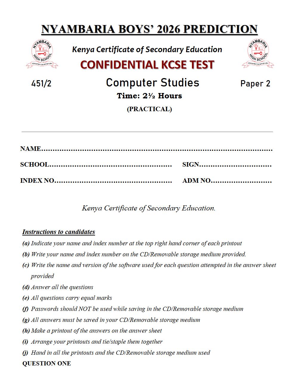 Thumbnail preview of Form 4 Computer Studies Paper 2 KCSE Prediction 2026_28