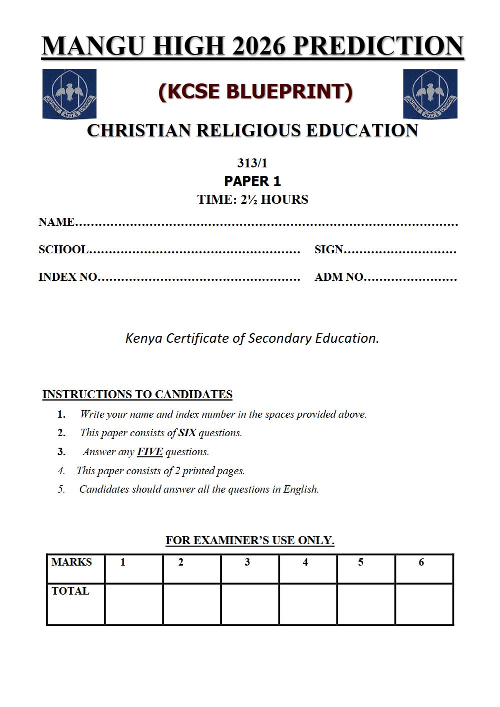 Thumbnail preview of Form 4 CRE Paper 1 KCSE Prediction 2026_21
