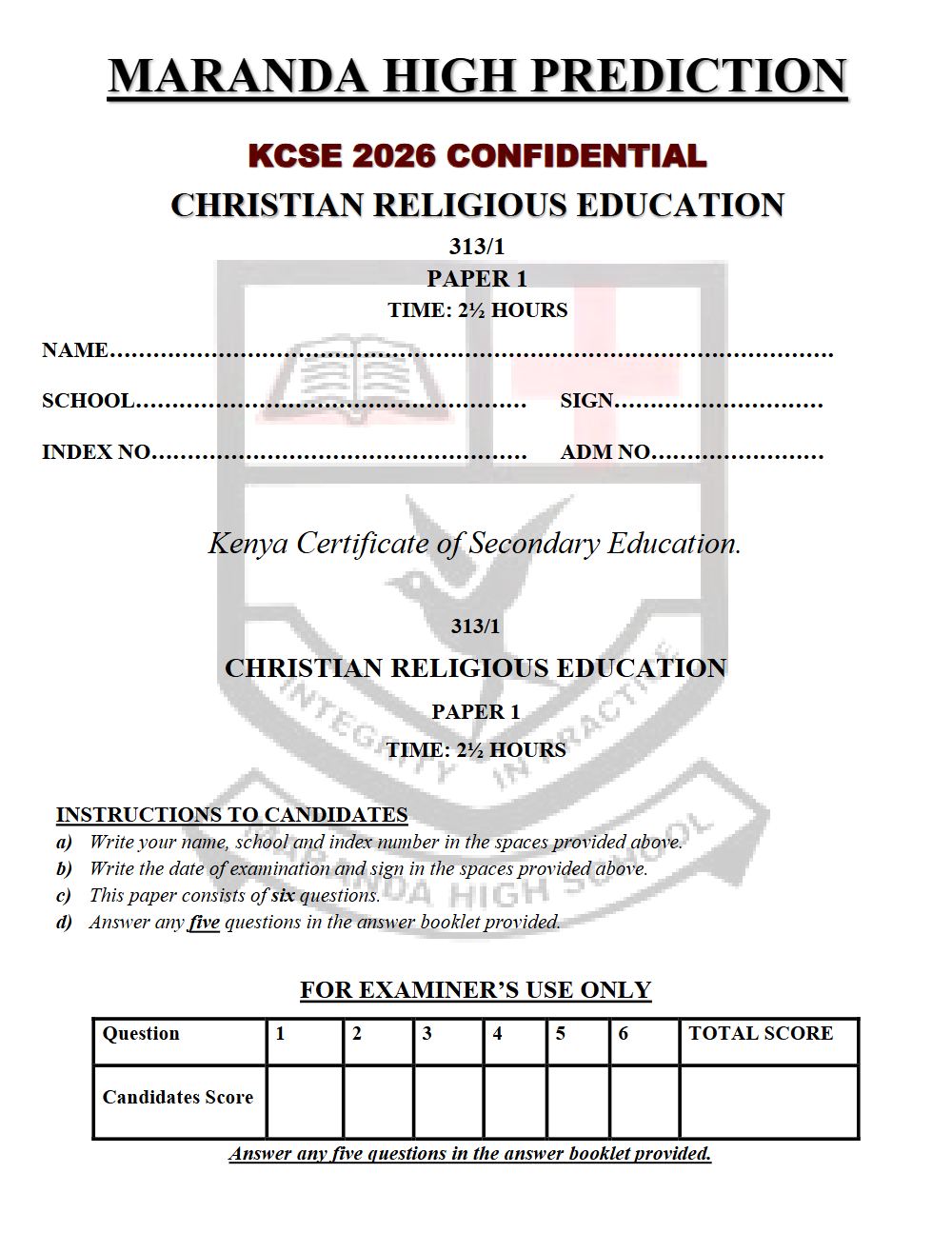 Thumbnail preview of Form 4 CRE Paper 1 KCSE Prediction 2026_22