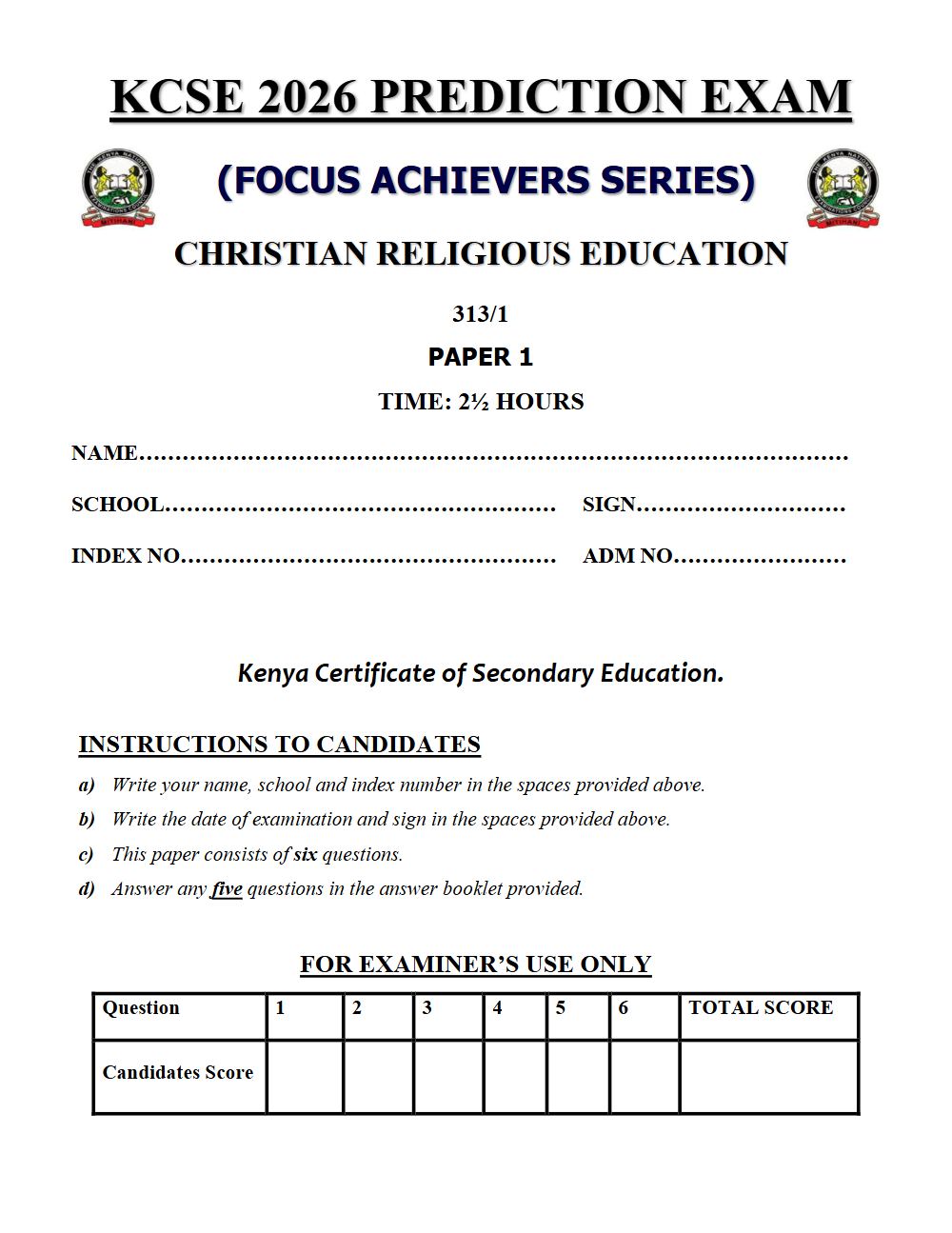 Thumbnail preview of Form 4 CRE Paper 1 KCSE Prediction 2026_8
