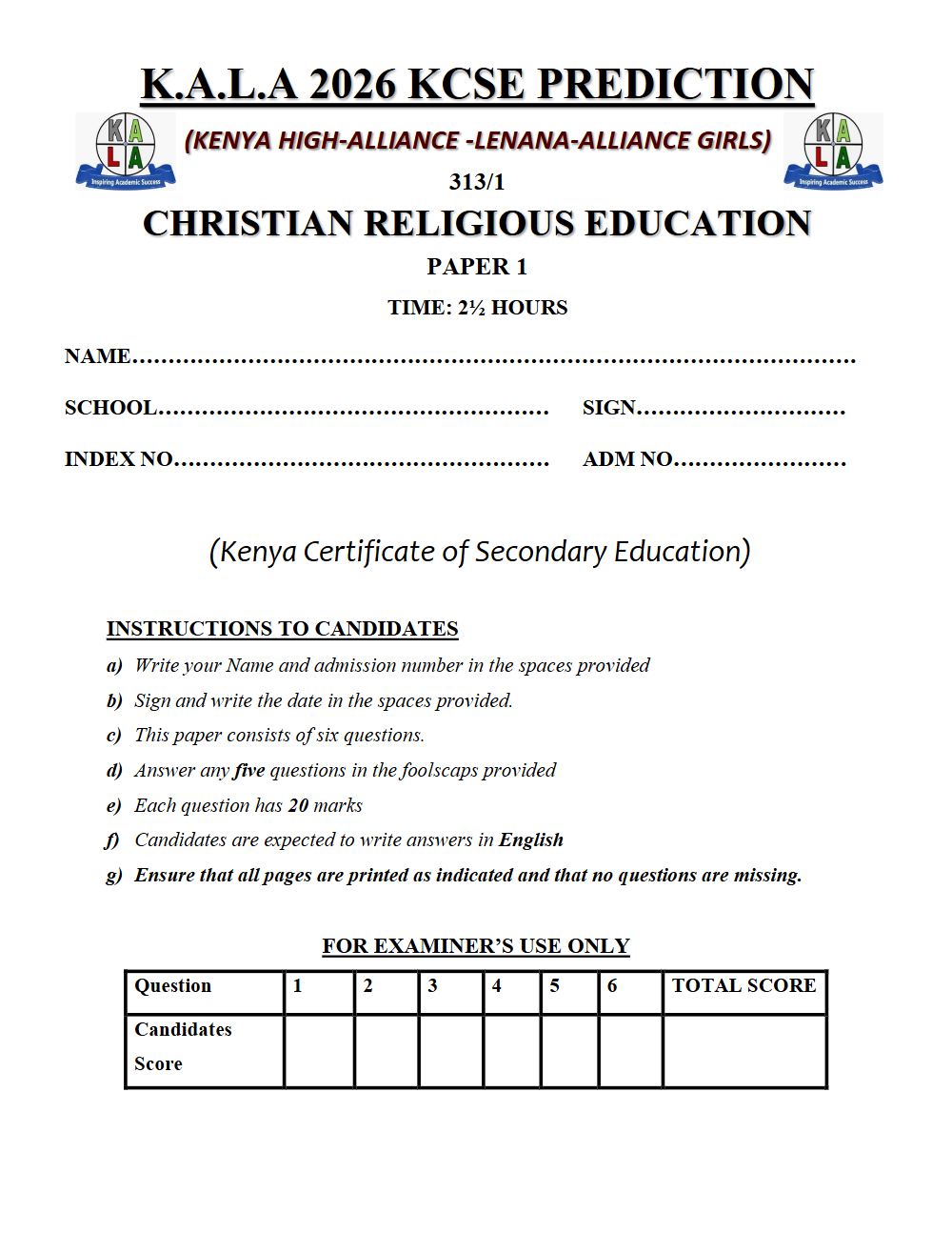 Thumbnail preview of Form 4 CRE Paper 1 KCSE Prediction 2026_9
