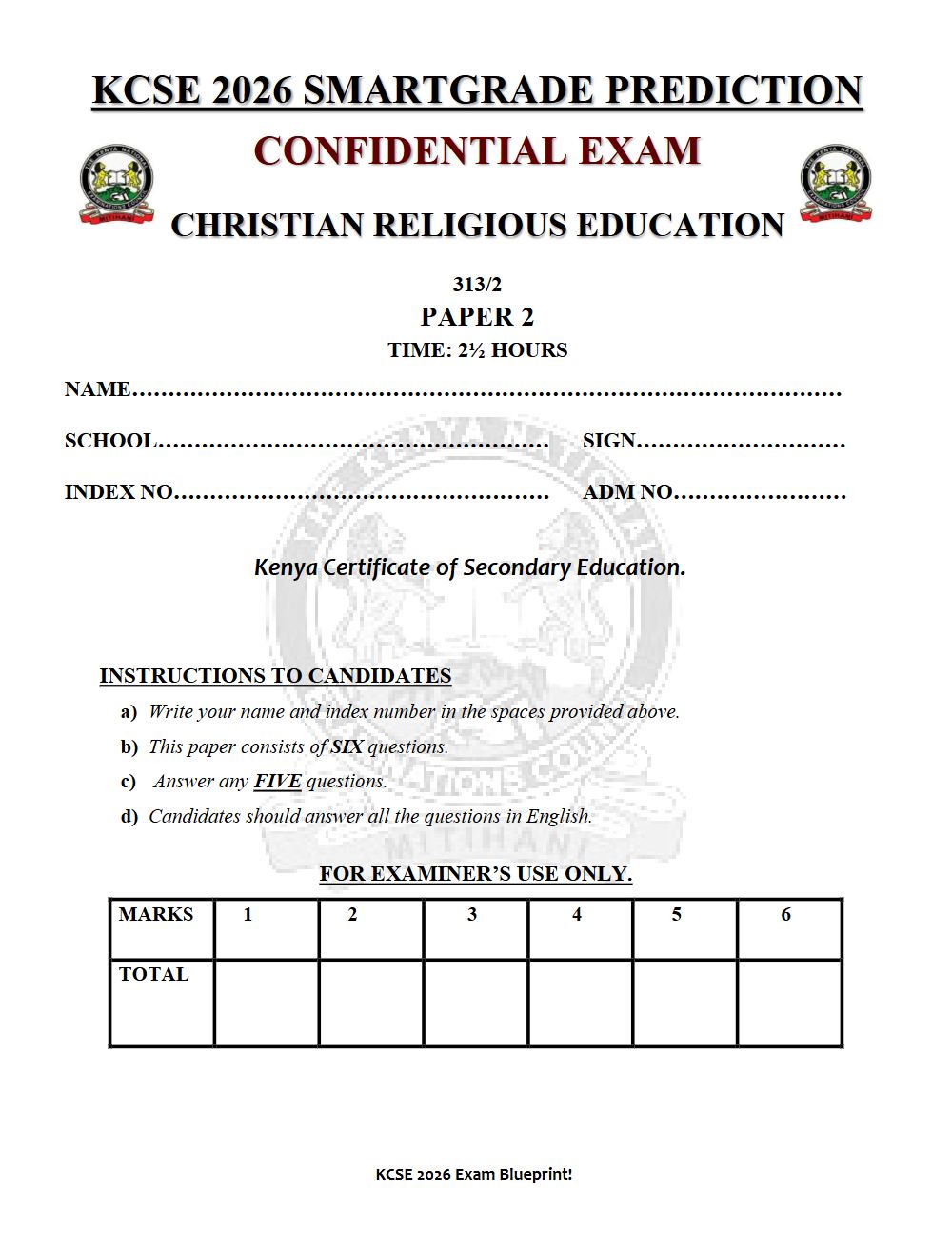 Preview of Form 4 KCSE Prediction Christian Religious Education (CRE) Paper 2 Prediction Paper 2026