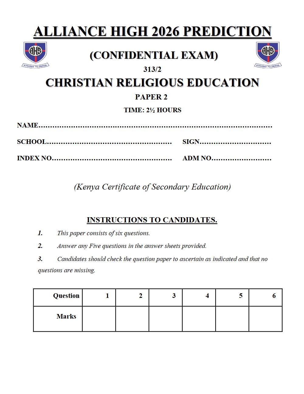 Preview of Form 4 KCSE Prediction Christian Religious Education (CRE) Paper 2 Prediction Paper 2026
