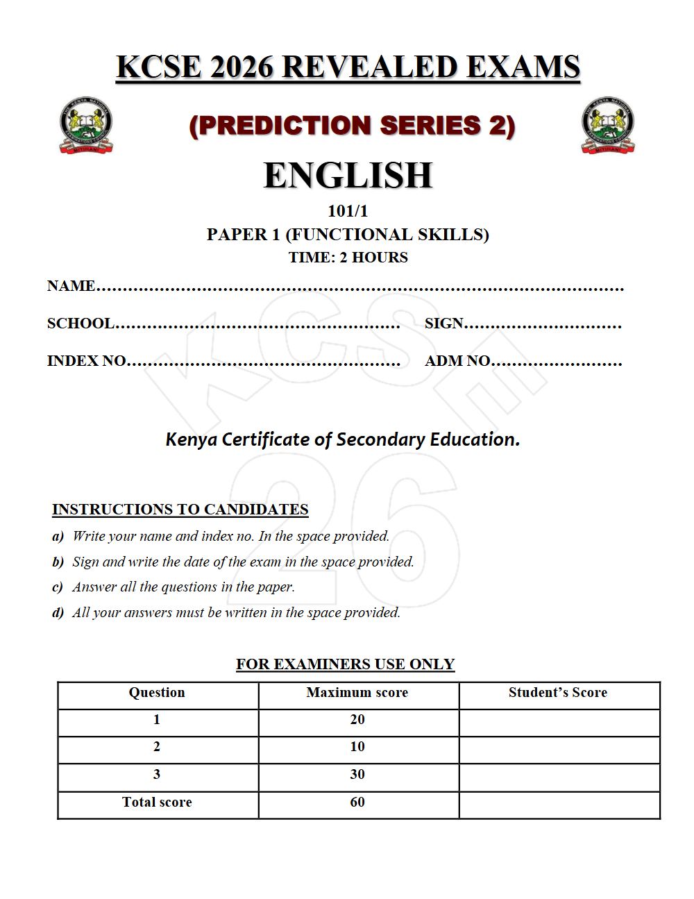 Preview of Form 4 KCSE Prediction English Paper 1 Prediction Paper 2026