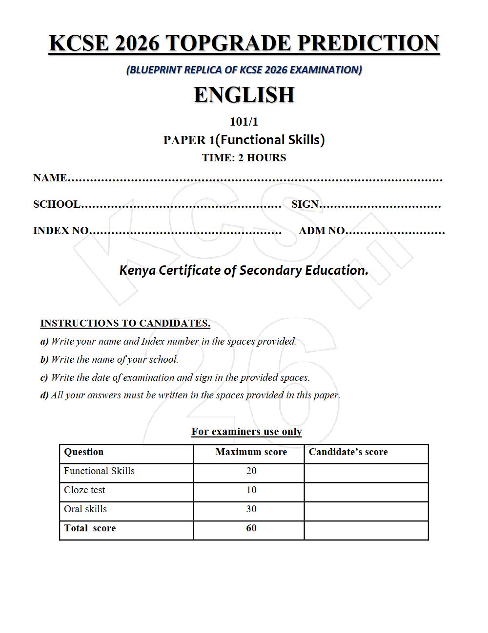 Preview of Form 4 KCSE Prediction English Paper 1 Prediction Paper 2026