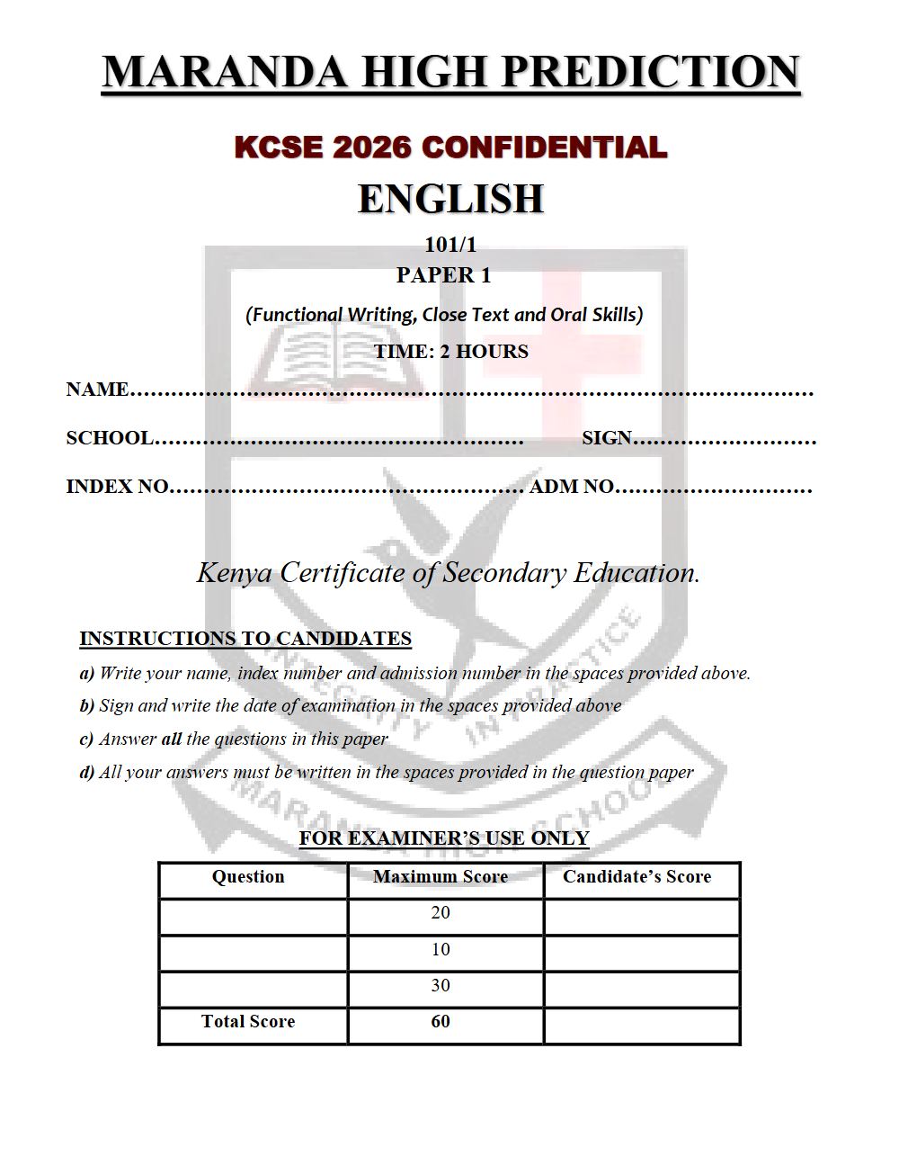 Thumbnail preview of Form 4 English Paper 1 KCSE Prediction 2026_22