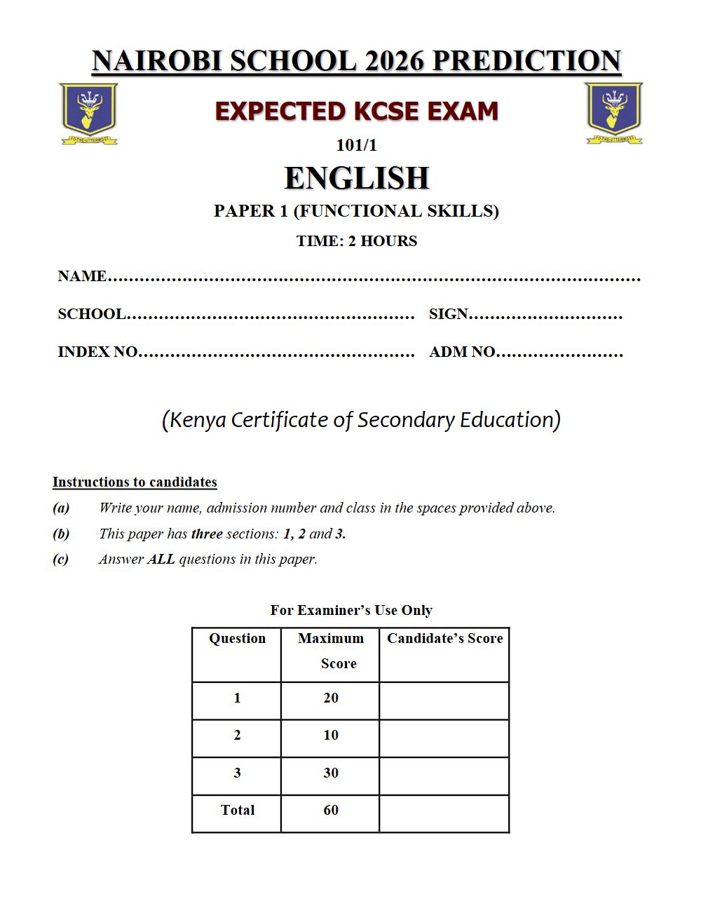 Preview of Form 4 KCSE Prediction English Paper 1 Prediction Paper 2026