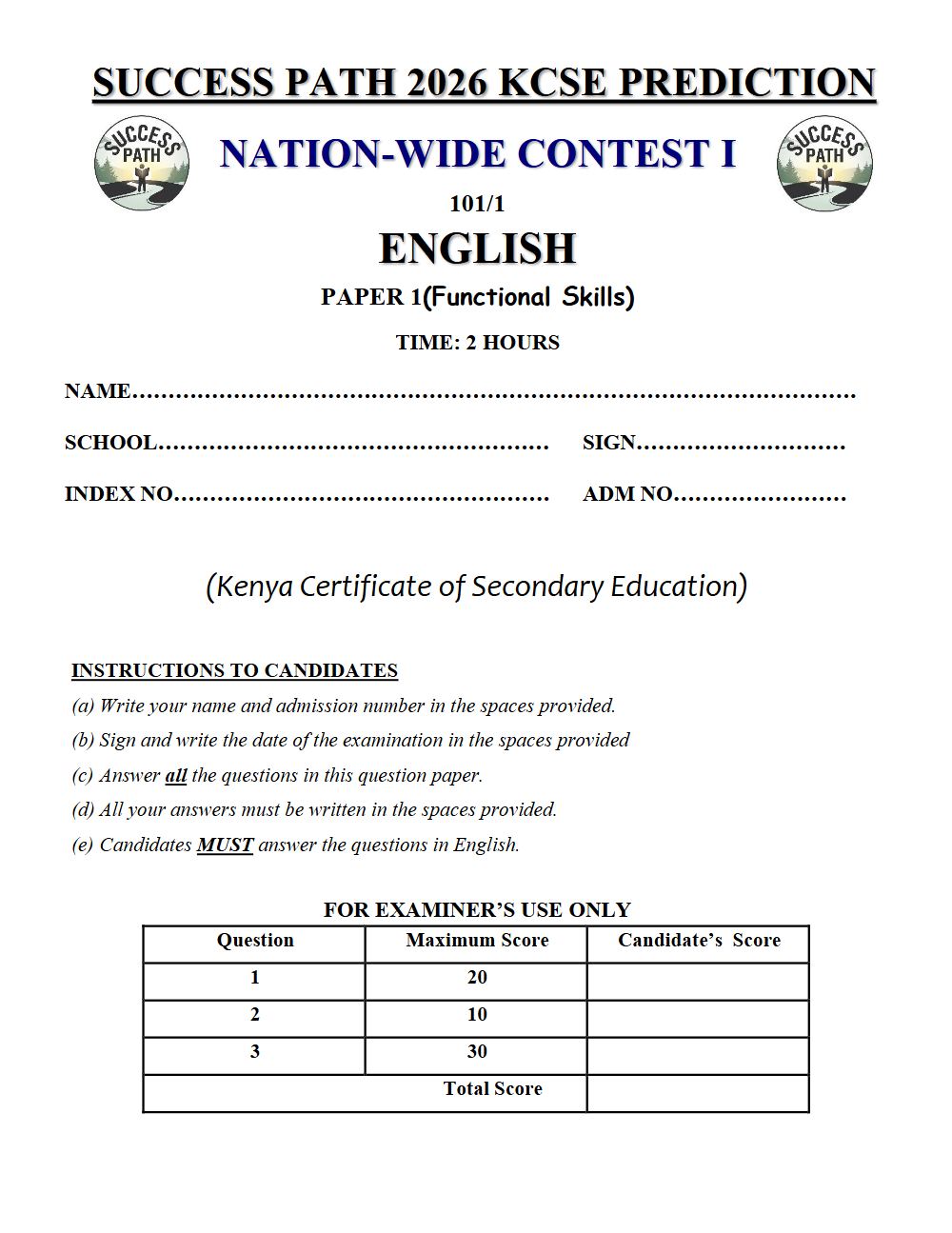 Preview of Form 4 KCSE Prediction English Paper 1 Prediction Paper 2026