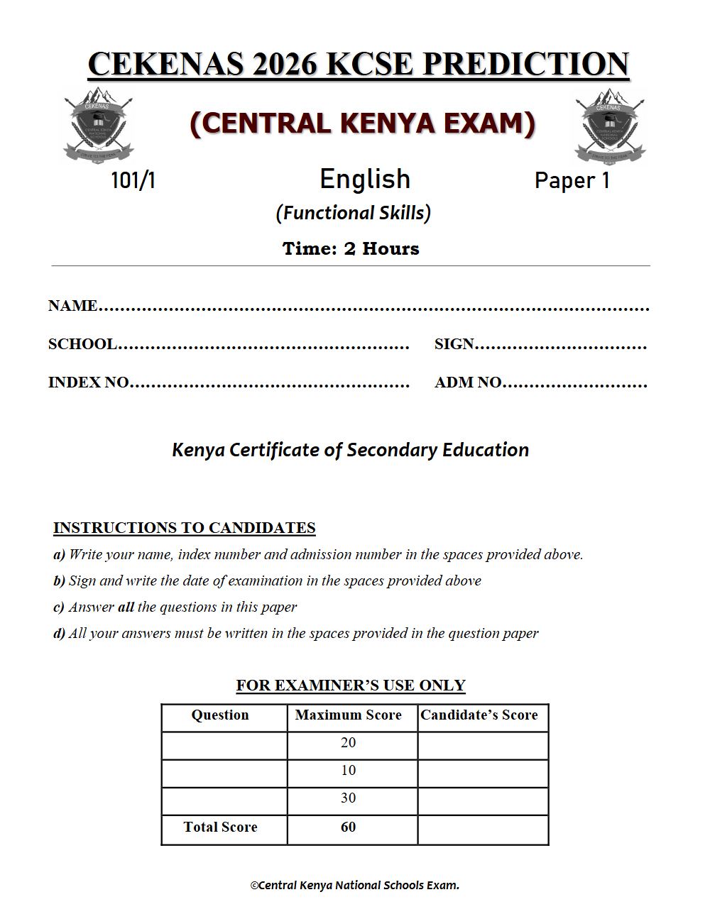 Preview of Form 4 KCSE Prediction English Paper 1 Prediction Paper 2026