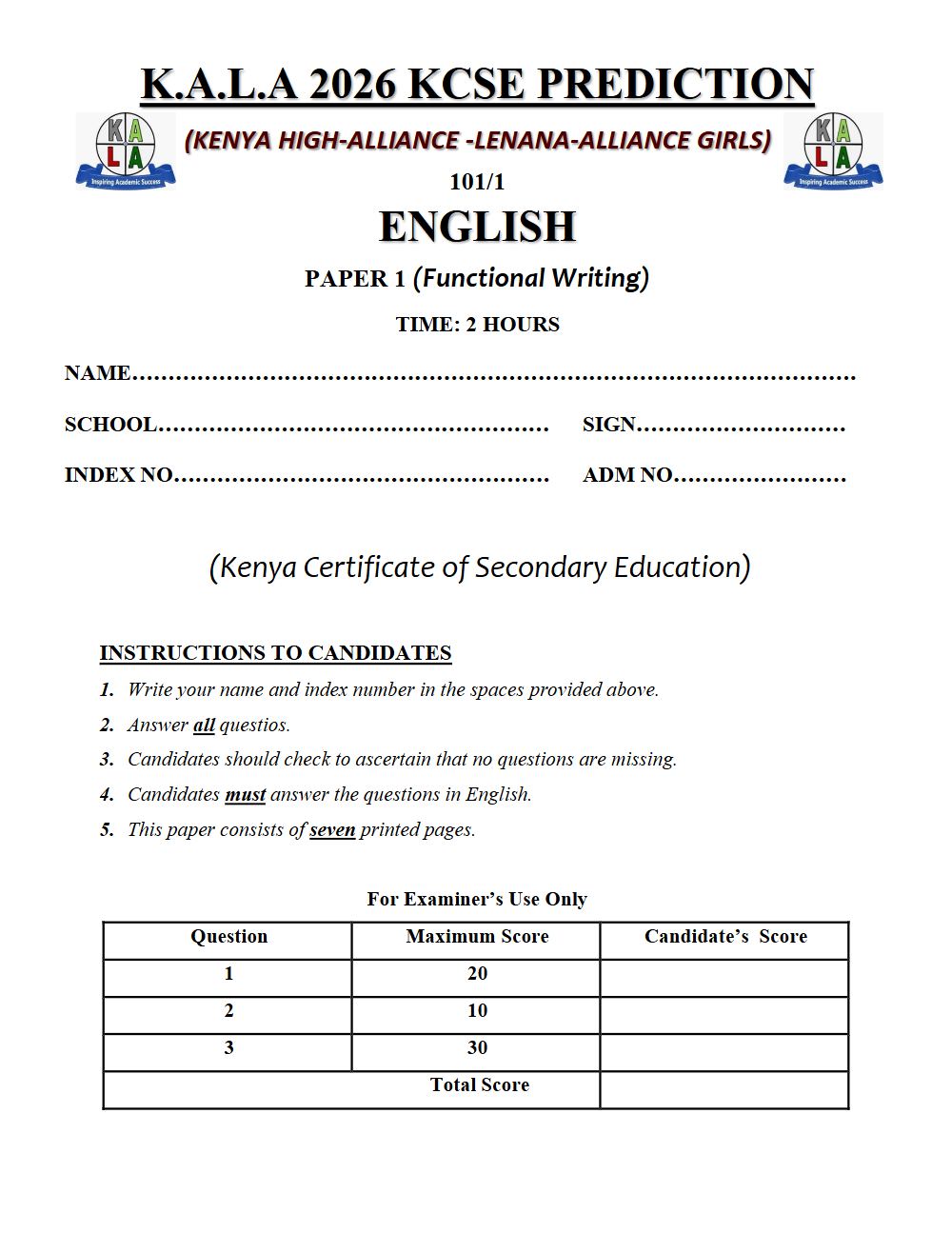 Thumbnail preview of Form 4 English Paper 1 KCSE Prediction 2026_9