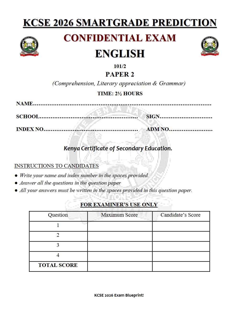 Preview of Form 4 KCSE Prediction English Paper 2 Prediction Paper 2026