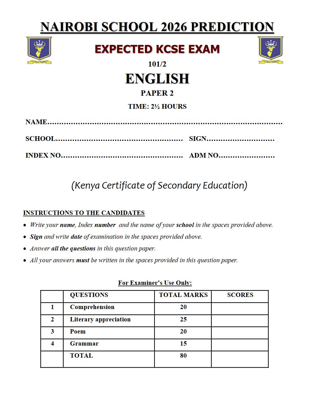 Preview of Form 4 KCSE Prediction English Paper 2 Prediction Paper 2026