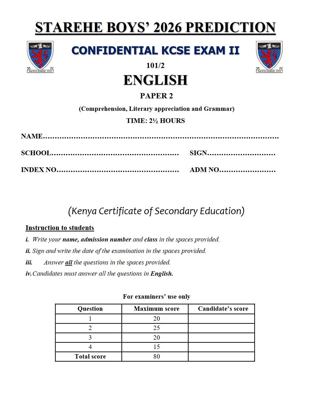 Preview of Form 4 KCSE Prediction English Paper 2 Prediction Paper 2026