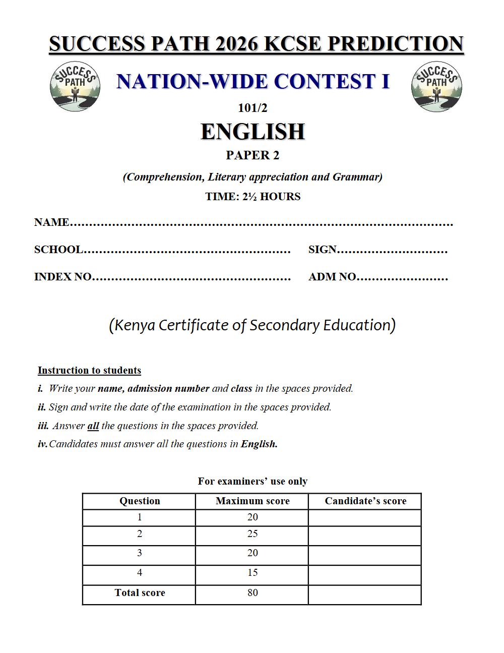Preview of Form 4 KCSE Prediction English Paper 2 Prediction Paper 2026