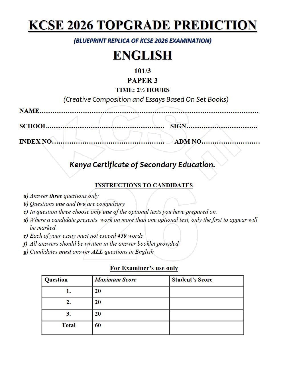 Preview of Form 4 KCSE Prediction English Paper 3 Prediction Paper 2026