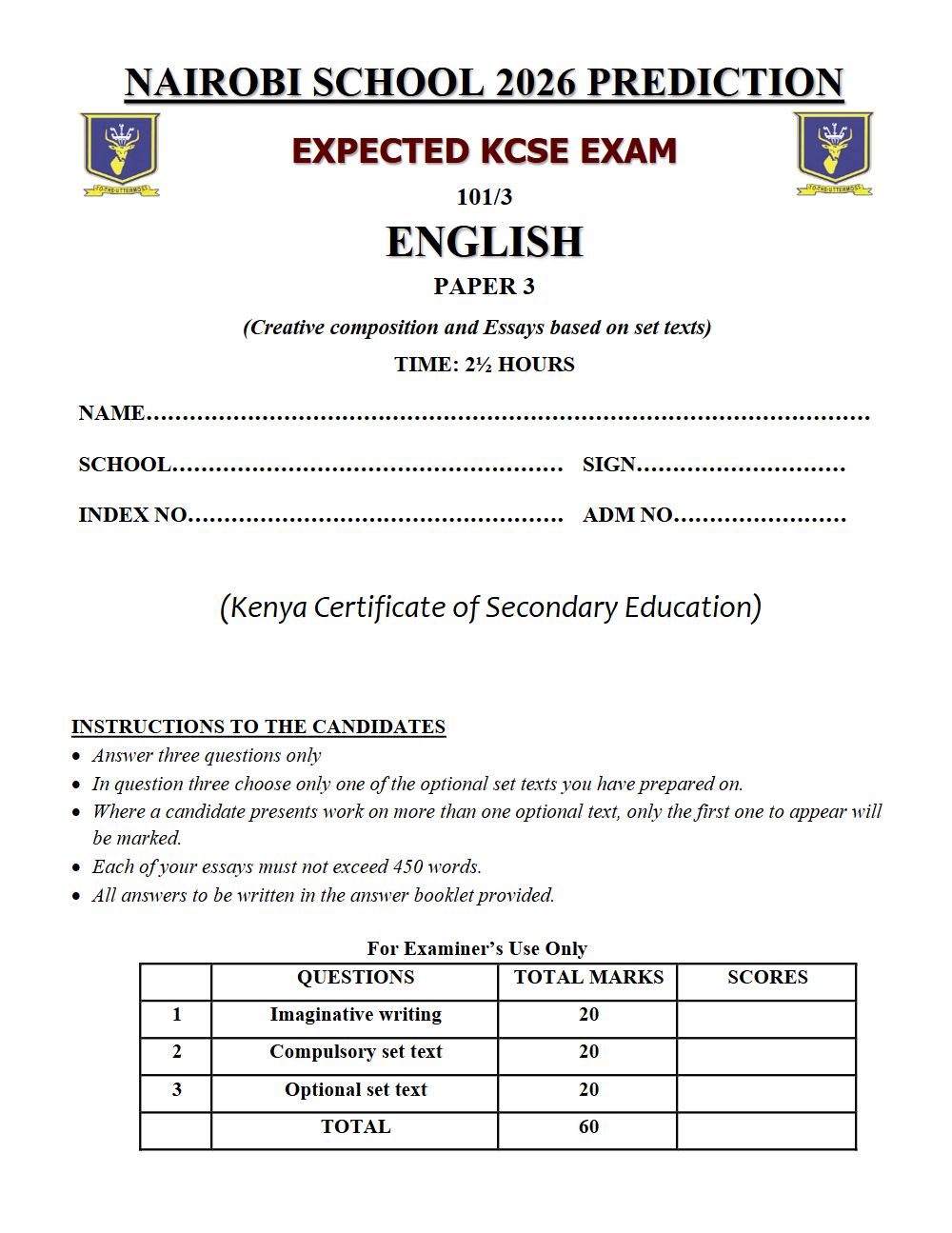 Preview of Form 4 KCSE Prediction English Paper 3 Prediction Paper 2026