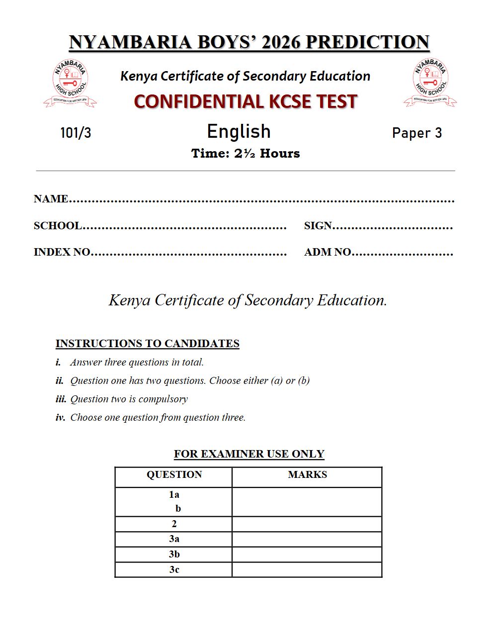 Thumbnail preview of Form 4 English Paper 3 KCSE Prediction 2026_28