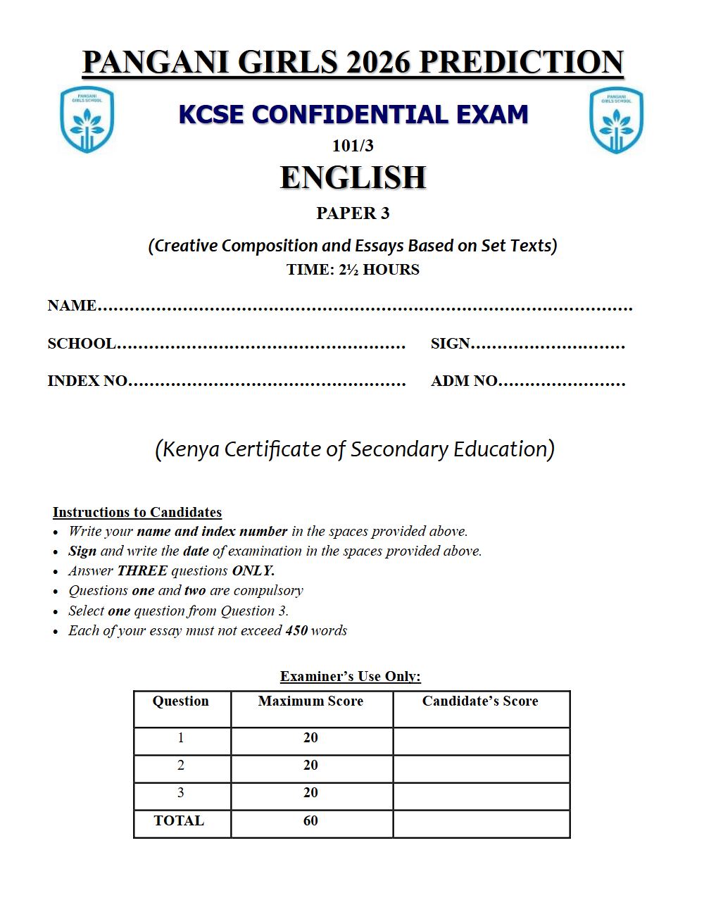 Thumbnail preview of Form 4 English Paper 3 KCSE Prediction 2026_29