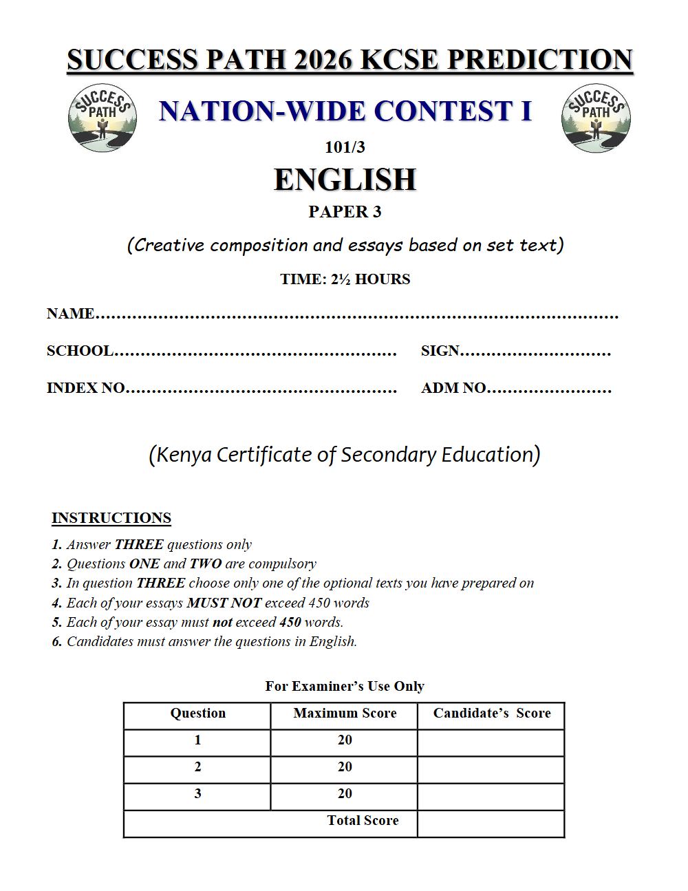 Preview of Form 4 KCSE Prediction English Paper 3 Prediction Paper 2026