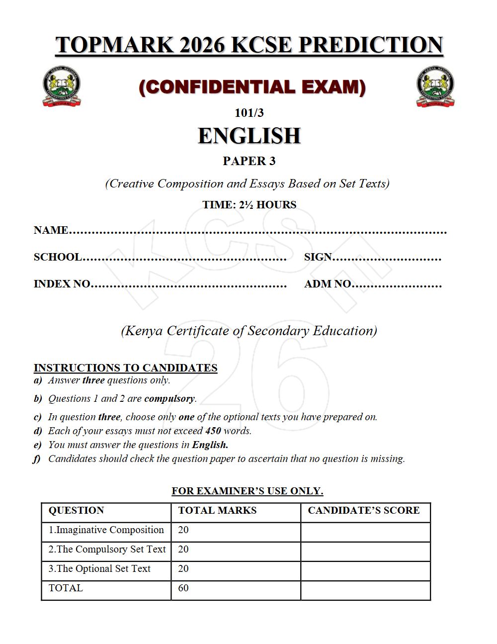 Preview of Form 4 KCSE Prediction English Paper 3 Prediction Paper 2026
