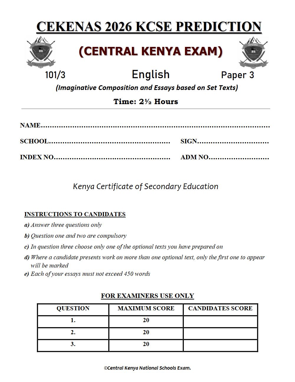 Preview of Form 4 KCSE Prediction English Paper 3 Prediction Paper 2026