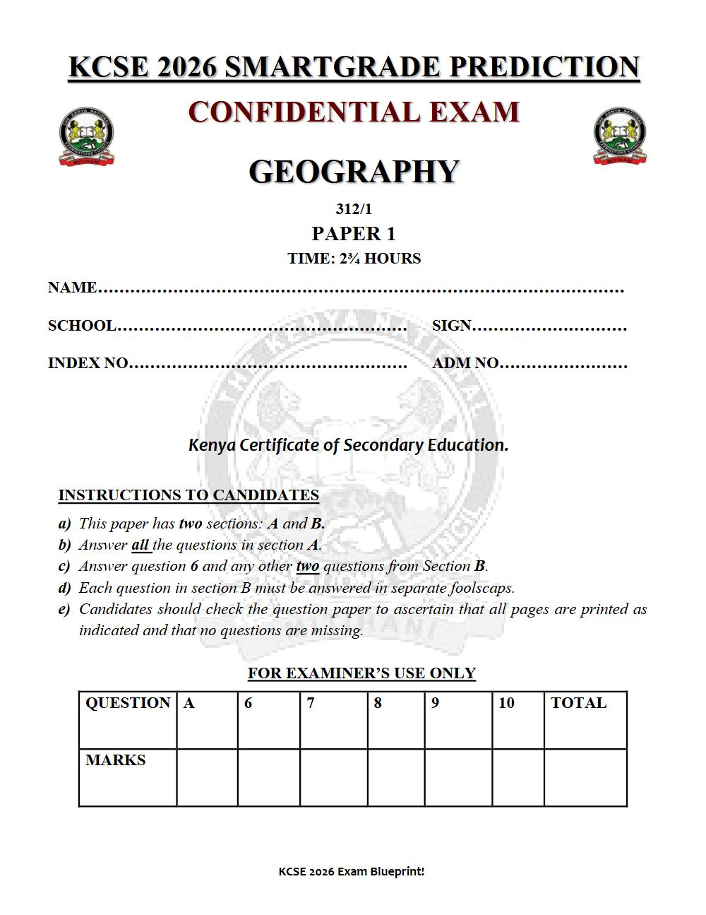 Preview of Form 4 KCSE Prediction Geography Paper 1 Prediction Paper 2026