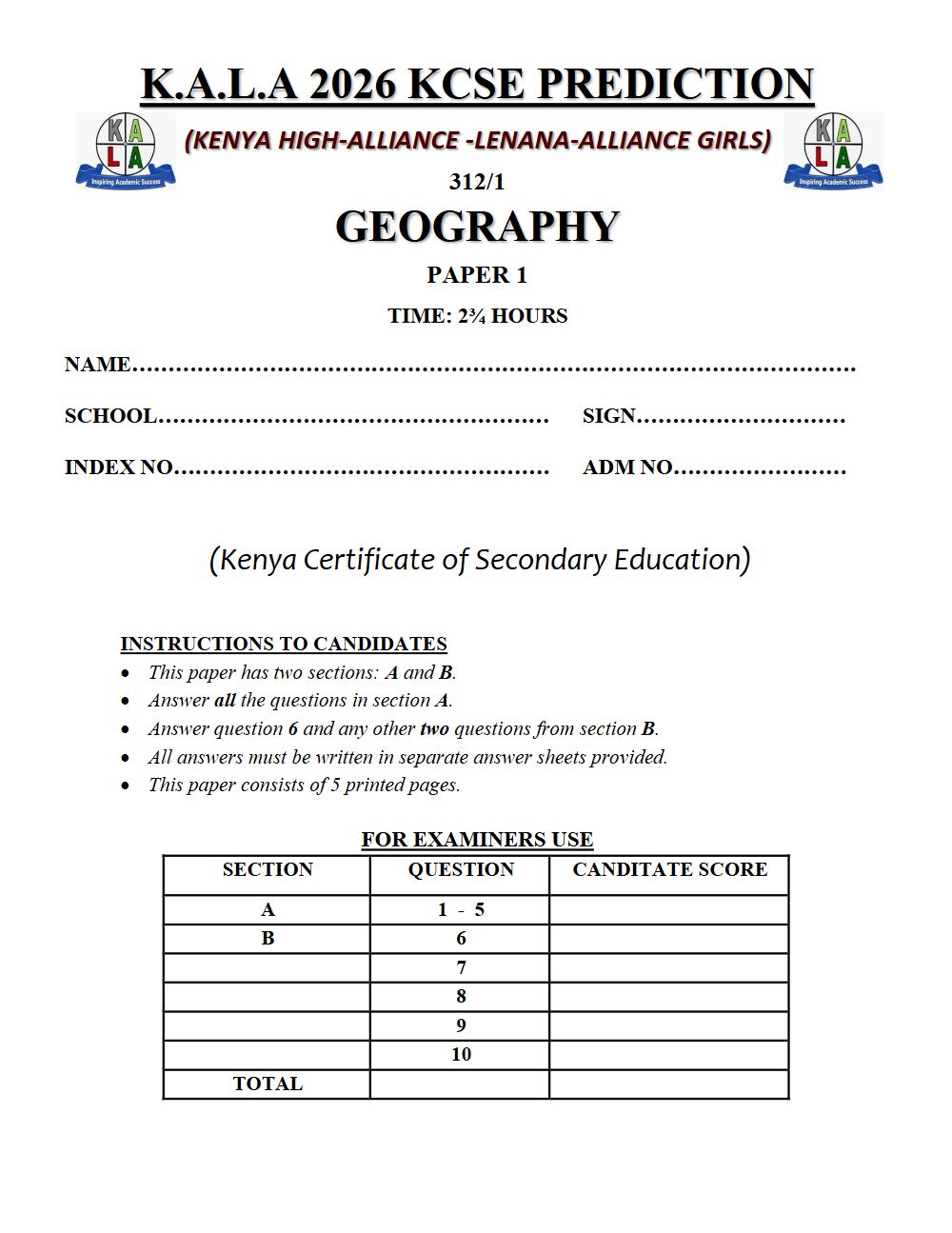Thumbnail preview of Form 4 Geography Paper 1 KCSE Prediction 2026_9