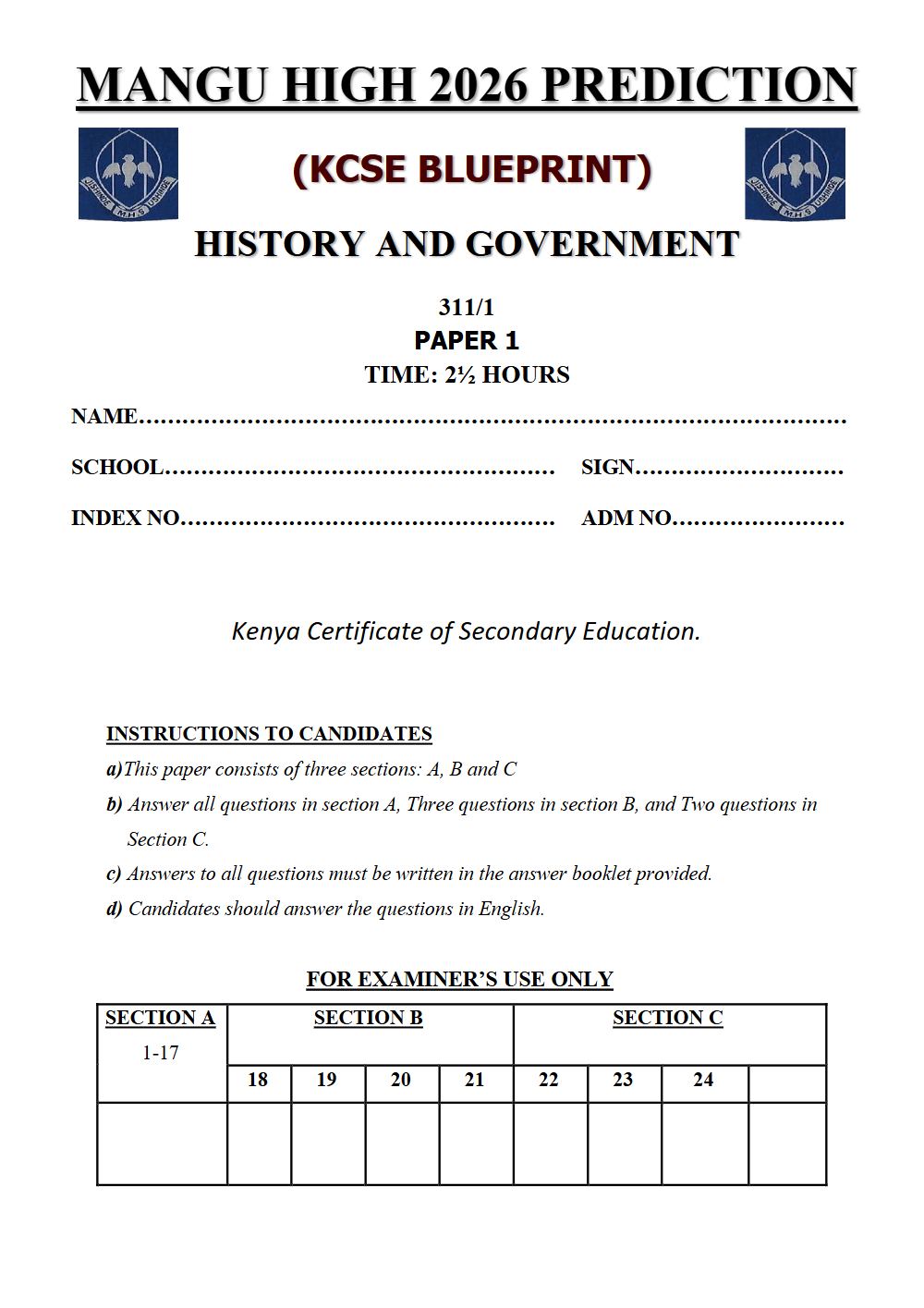 Thumbnail preview of Form 4 History and Government Paper 1 KCSE Prediction 2026_21