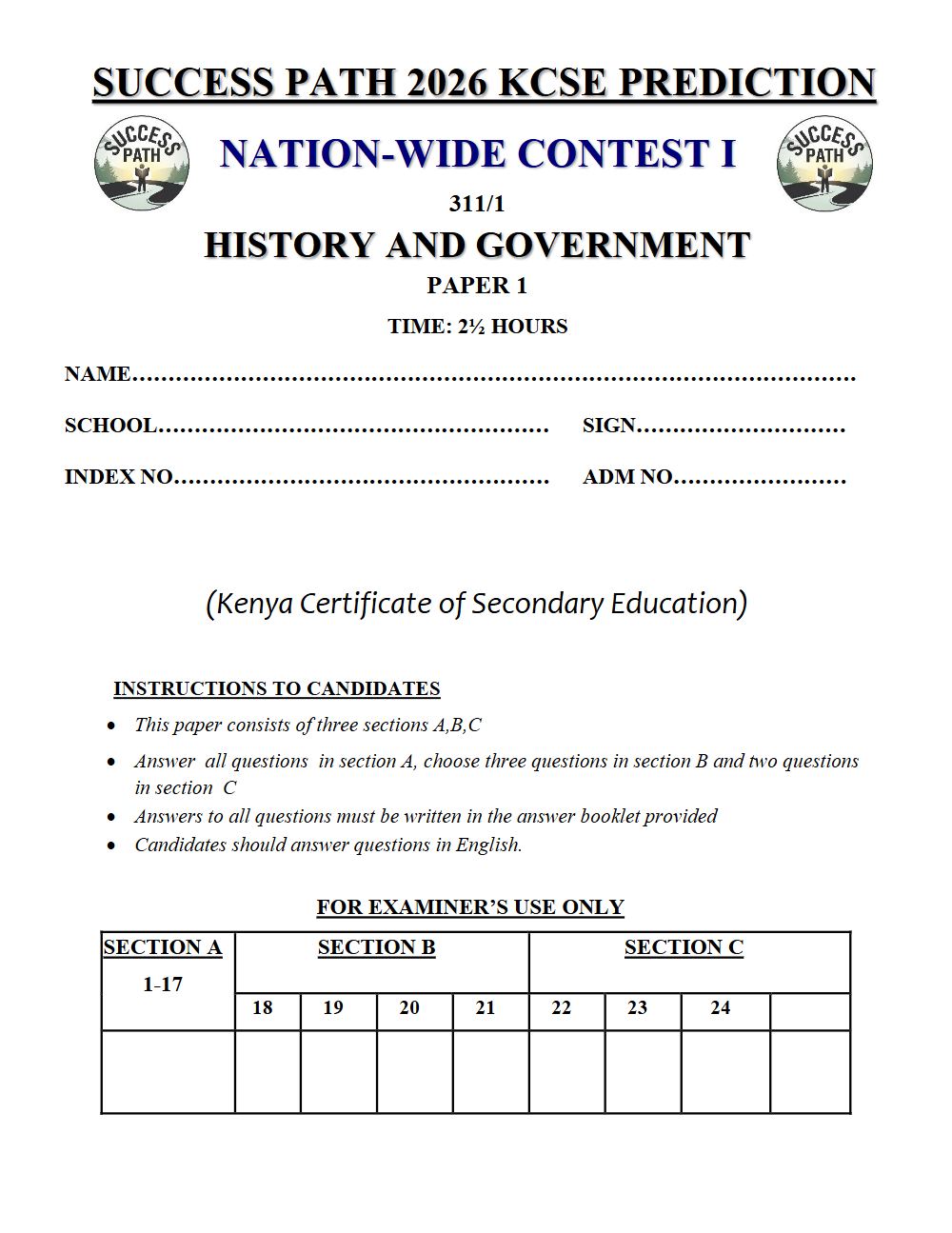 Preview of Form 4 KCSE Prediction History & Government Paper 1 Prediction Paper 2026