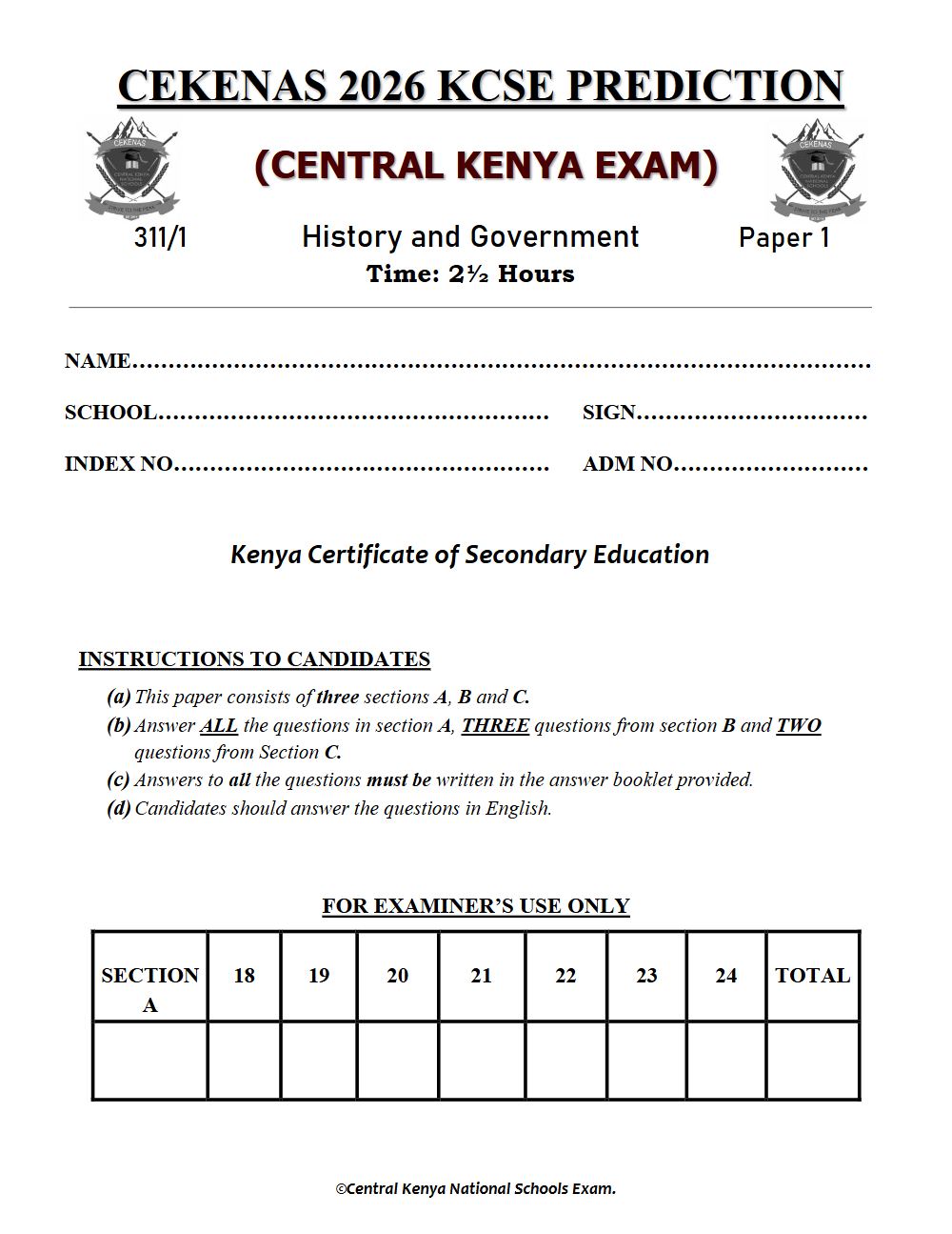 Preview of Form 4 KCSE Prediction History & Government Paper 1 Prediction Paper 2026