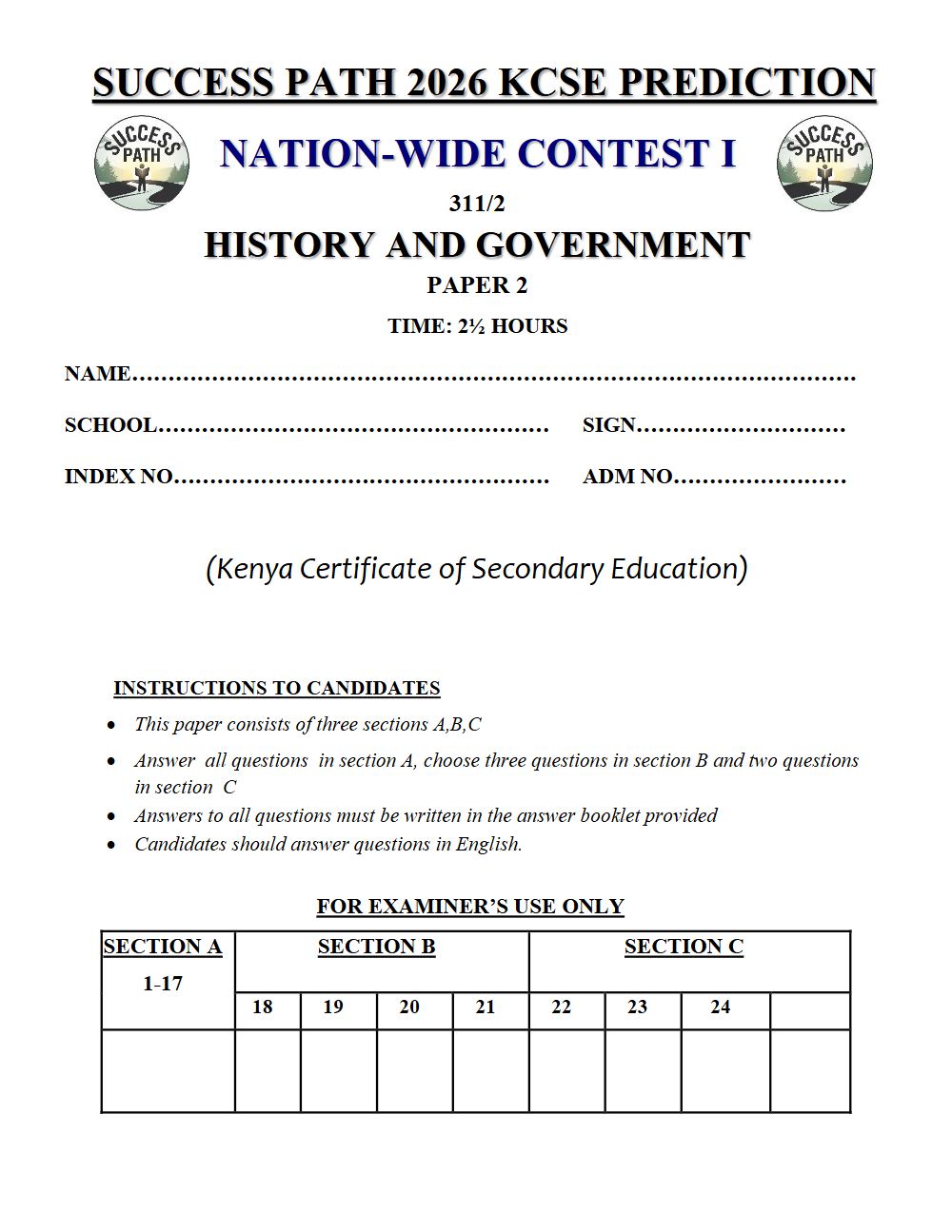 Preview of Form 4 KCSE Prediction History & Government Paper 2 Prediction Paper 2026
