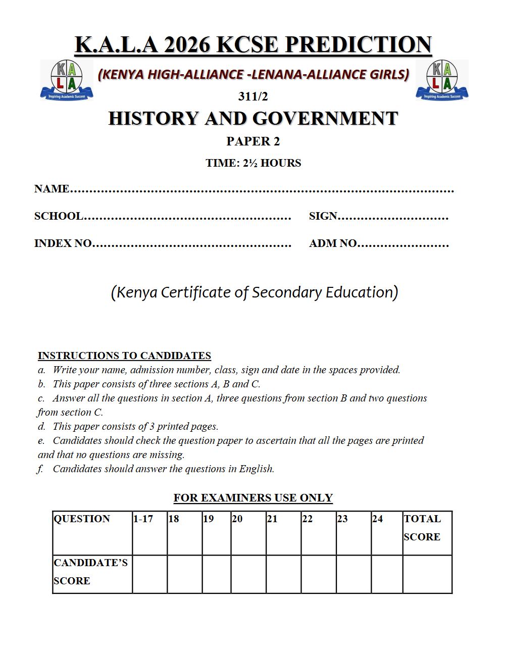Thumbnail preview of Form 4 History and Government Paper 2 KCSE Prediction 2026_9