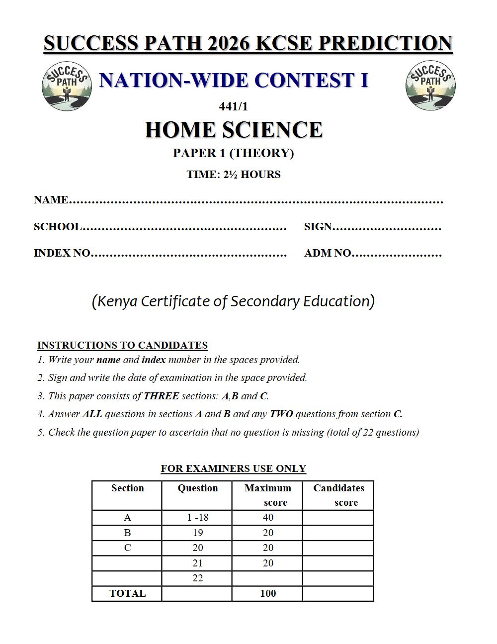 Preview of Form 4 KCSE Prediction Home Science Paper 1 Prediction Paper 2026