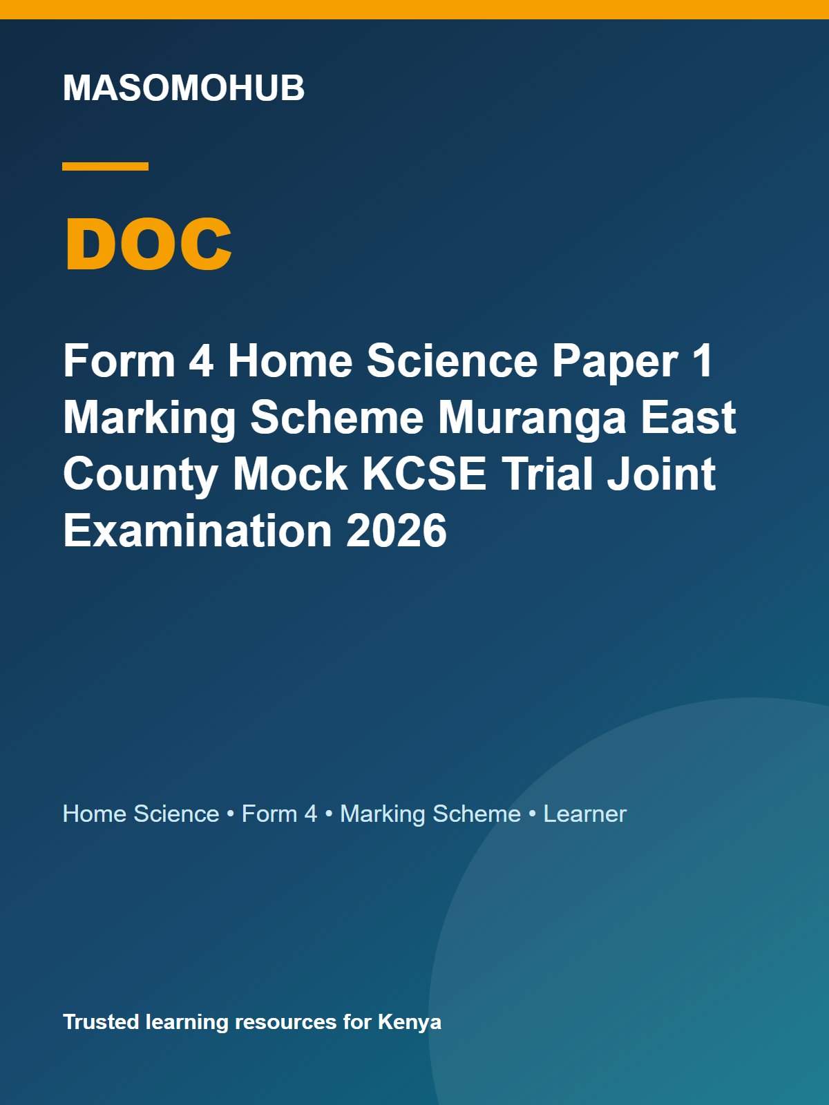 Thumbnail preview of Form 4 Home Science Paper 1 Marking Scheme Muranga East County Mock KCSE Trial Joint Examination 2026