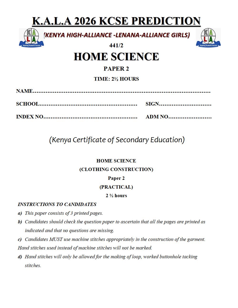 Thumbnail preview of Form 4 Home Science Paper 2 KCSE Prediction 2026_9