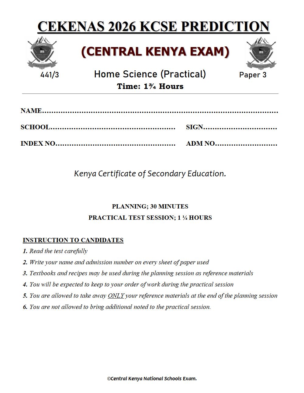Preview of Form 4 KCSE Prediction Home Science Paper 3 Prediction Paper 2026