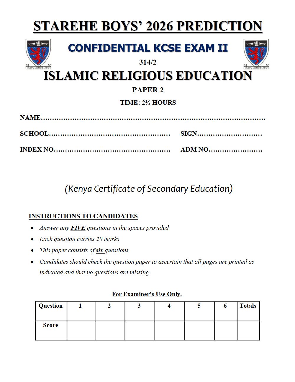 Preview of Form 4 KCSE Prediction Islamic Religious Education (IRE) Paper 2 Prediction Paper 2026