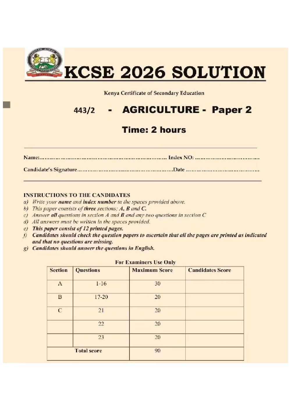 Preview of Form 4 KCSE Prediction Agriculture Paper 2 KCSE KNEC Paper 2026
