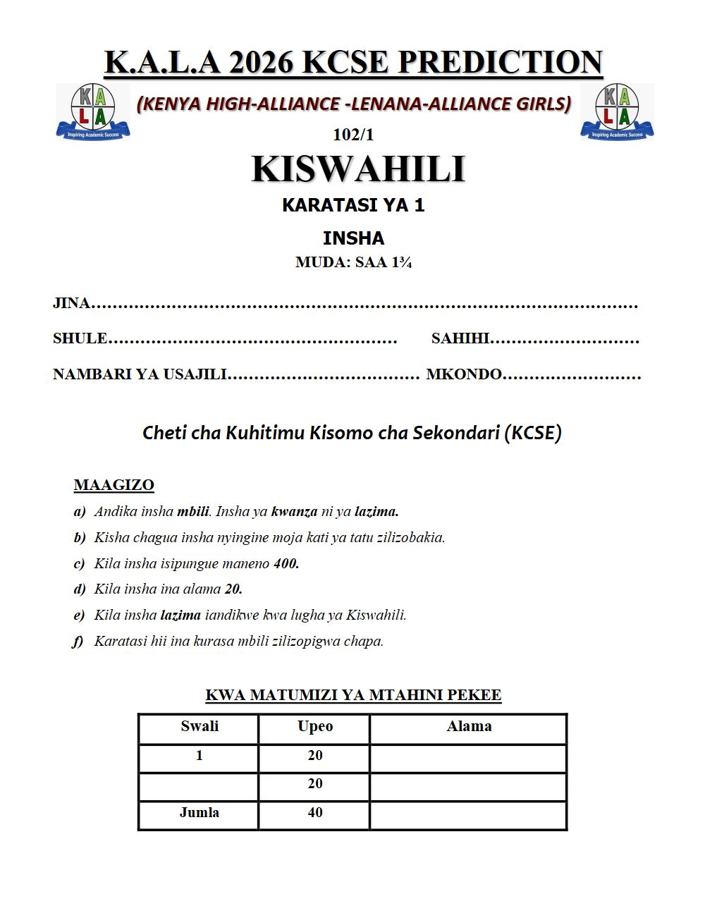 Thumbnail preview of Form 4 Kiswahili Paper 1 KCSE Prediction 2026_9