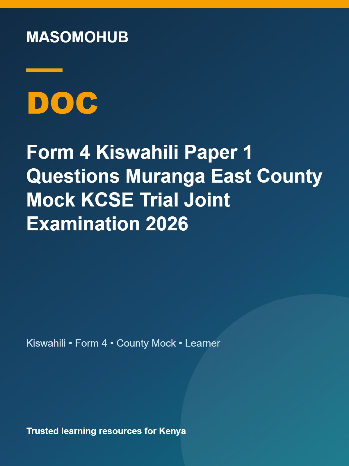 Thumbnail preview of Form 4 Kiswahili Paper 1 Questions Muranga East County Mock KCSE Trial Joint Examination 2026
