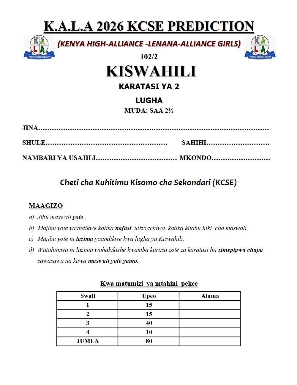 Thumbnail preview of Form 4 Kiswahili Paper 2 KCSE Prediction 2026_9