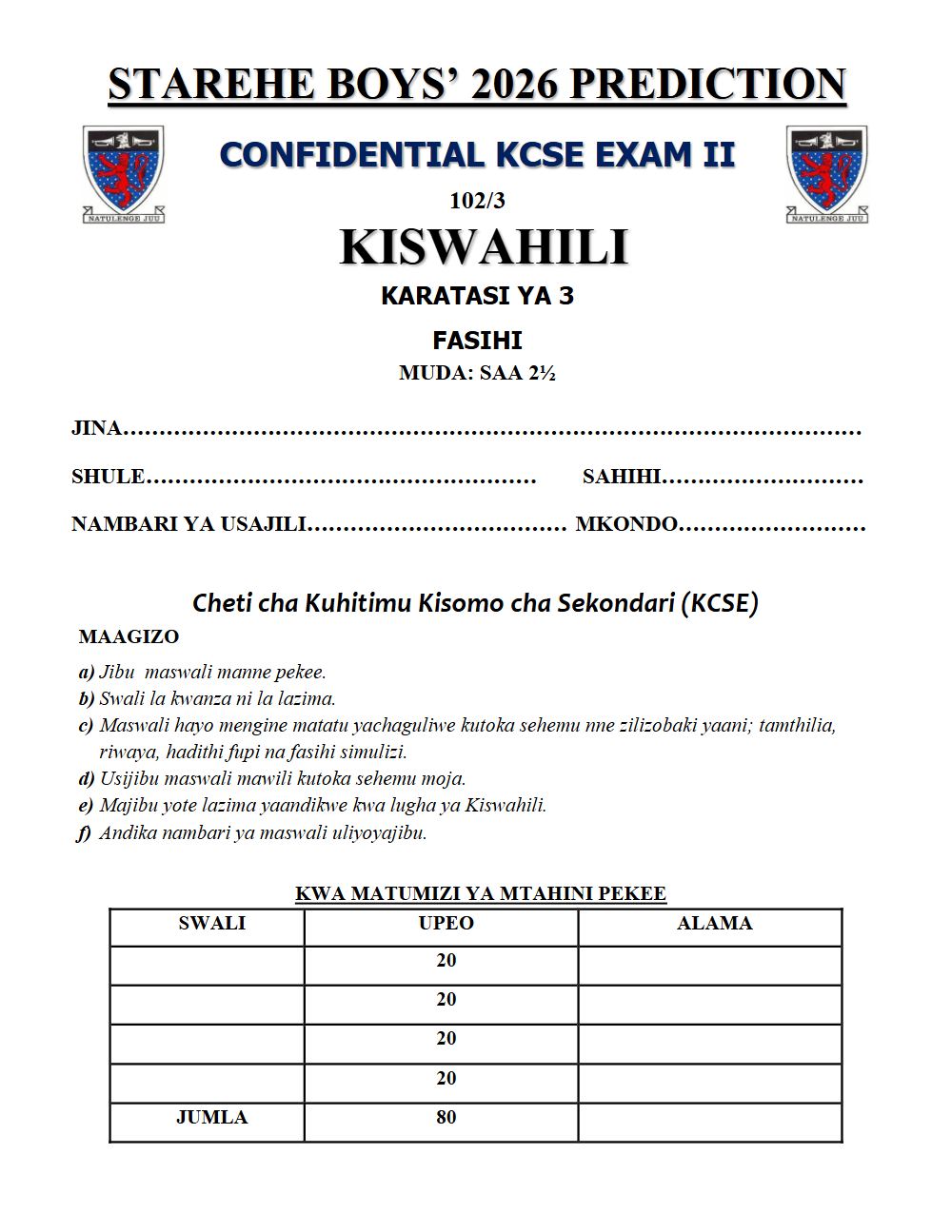 Preview of Form 4 KCSE Prediction Kiswahili Paper 3 Prediction Paper 2026