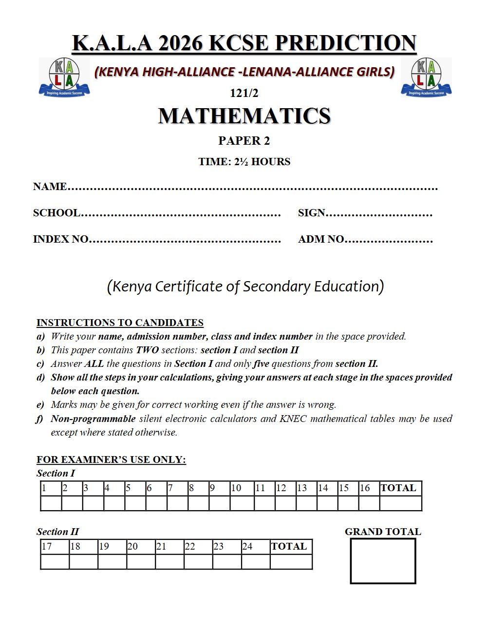 Thumbnail preview of Form 4 Mathematics Paper 2 KCSE Prediction 2026_9