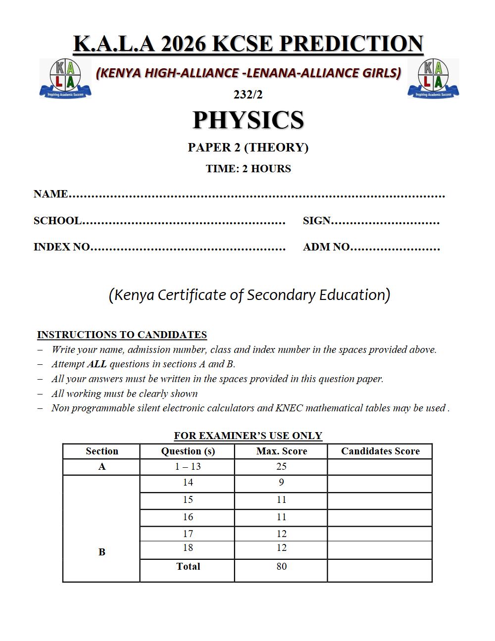 Thumbnail preview of Form 4 Physics Paper 2 KCSE Prediction 2026_9