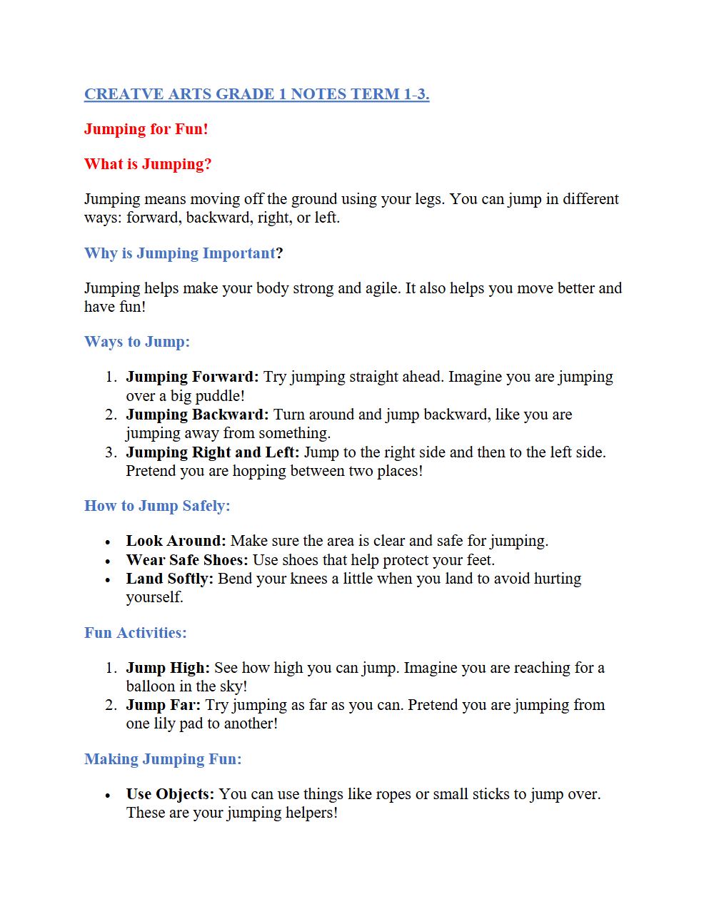 Thumbnail preview of Grade 1 Creatve Arts Notes Term 1 3