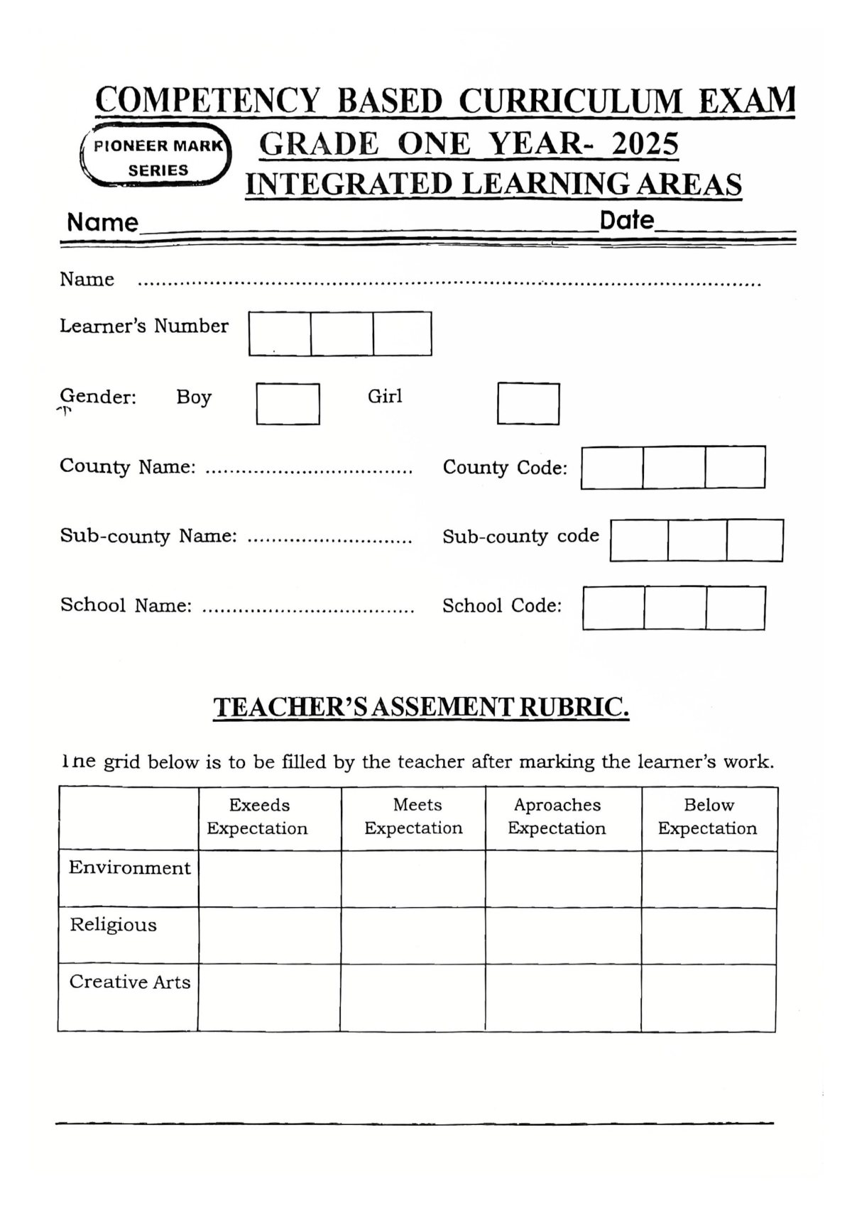 Thumbnail preview of Grade 1 Integrated Activities End Term Term 2 2025 (Set 3)