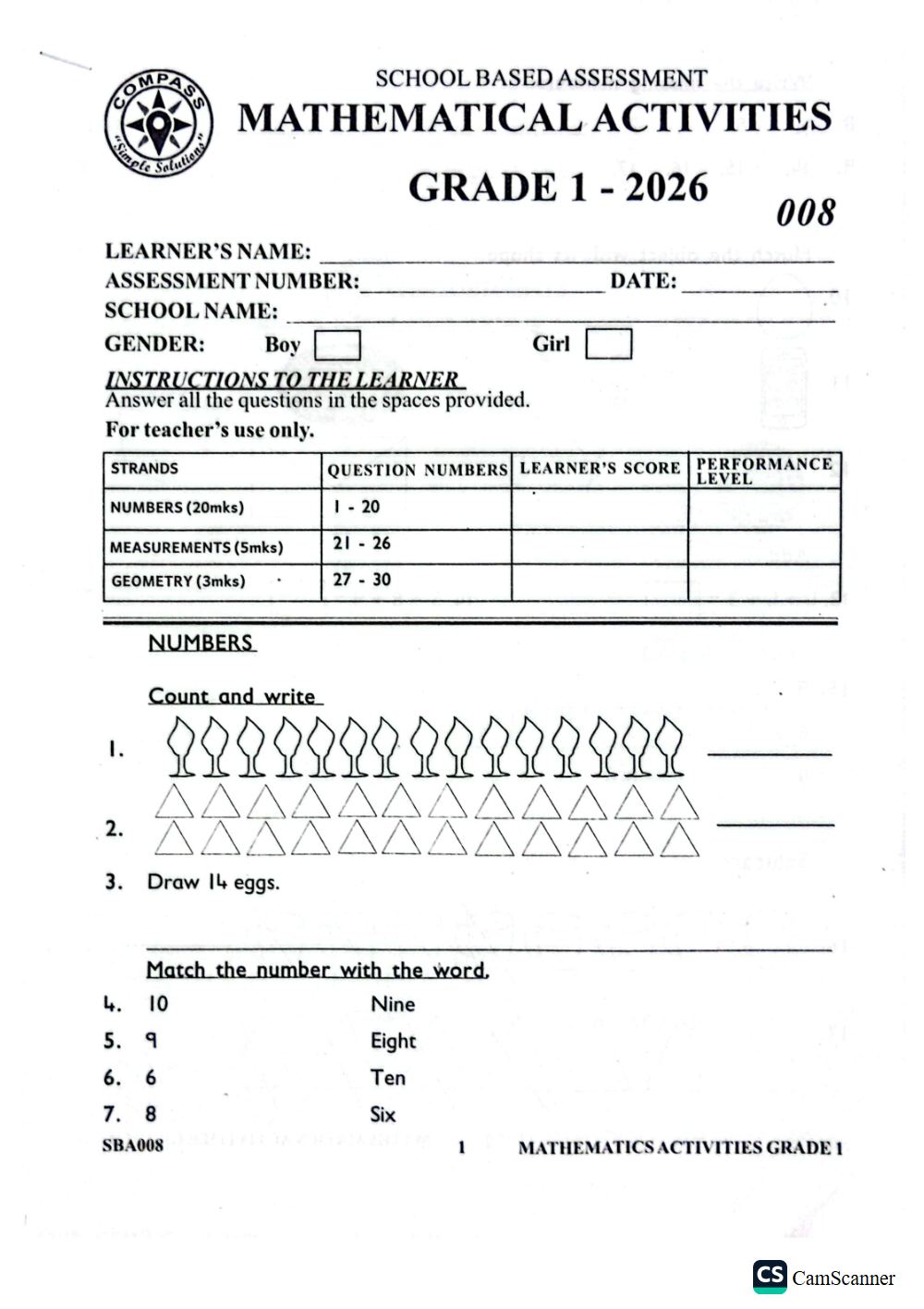 Thumbnail preview of Grade 1 Term 3, 2026 Assessment Combined Set 3