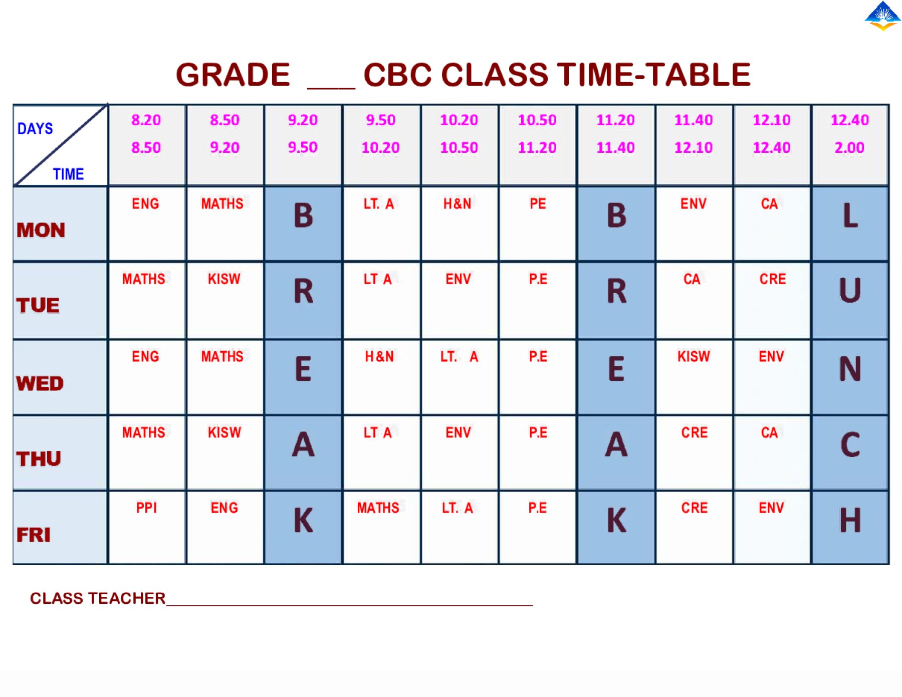 Thumbnail preview of Grade 1 to Grade 3 CBC Timetable