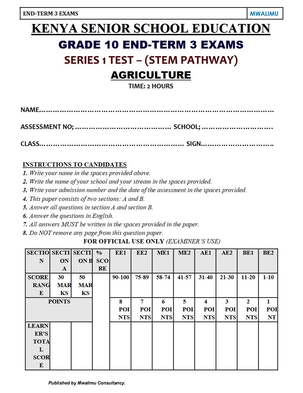 Thumbnail preview of Grade 10 Agriculture End Term 3 2026 Exam 6