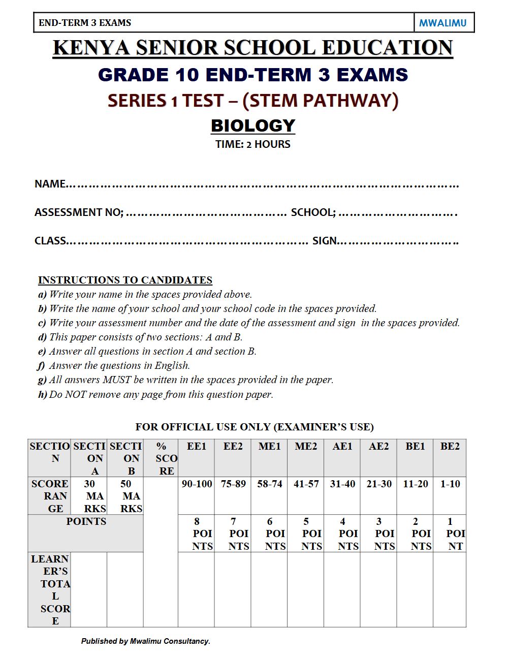 Thumbnail preview of Grade 10 Biology End Term 3 2026 Exam 6